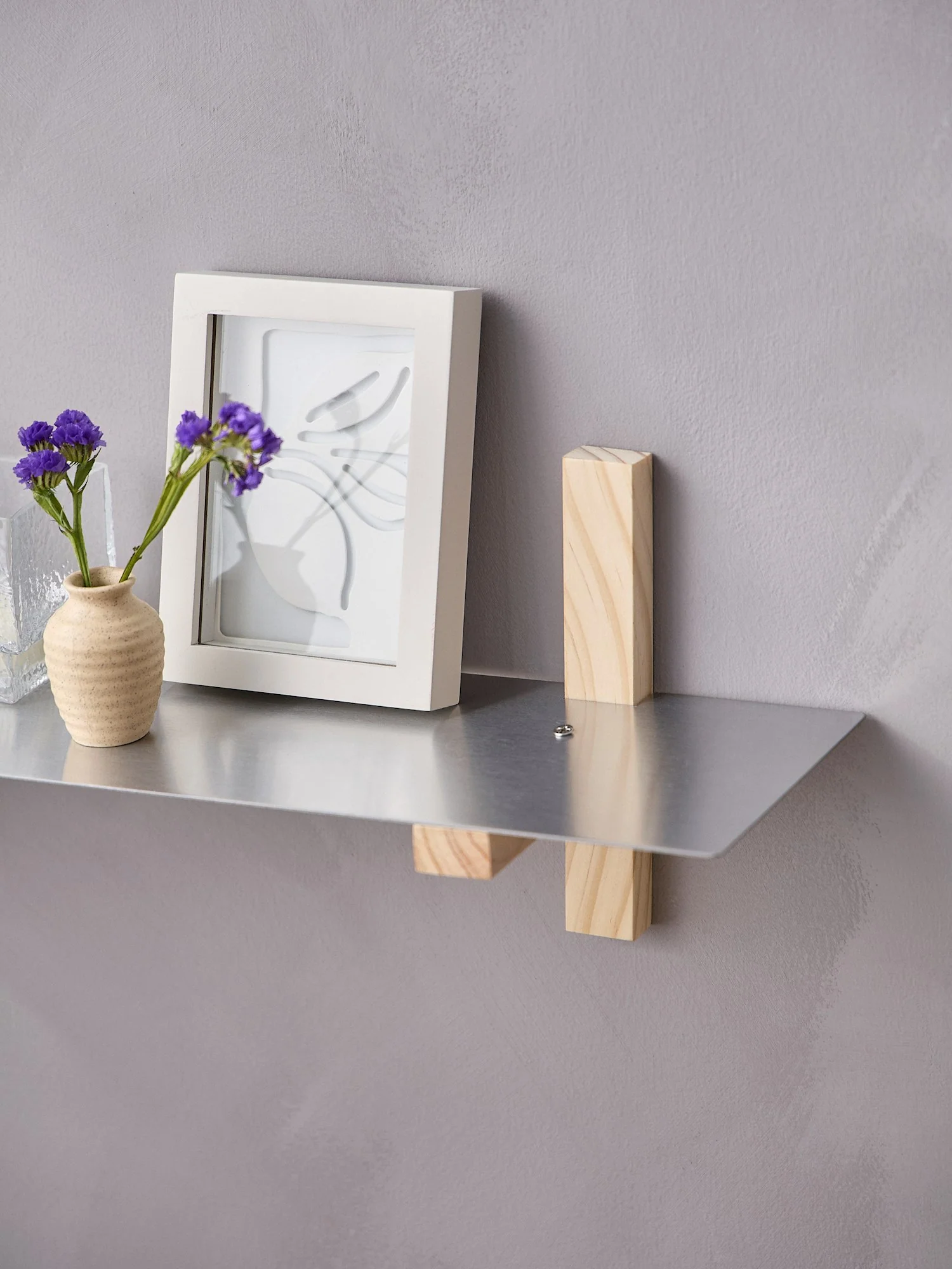 Pine and steel wall shelf - Image 4